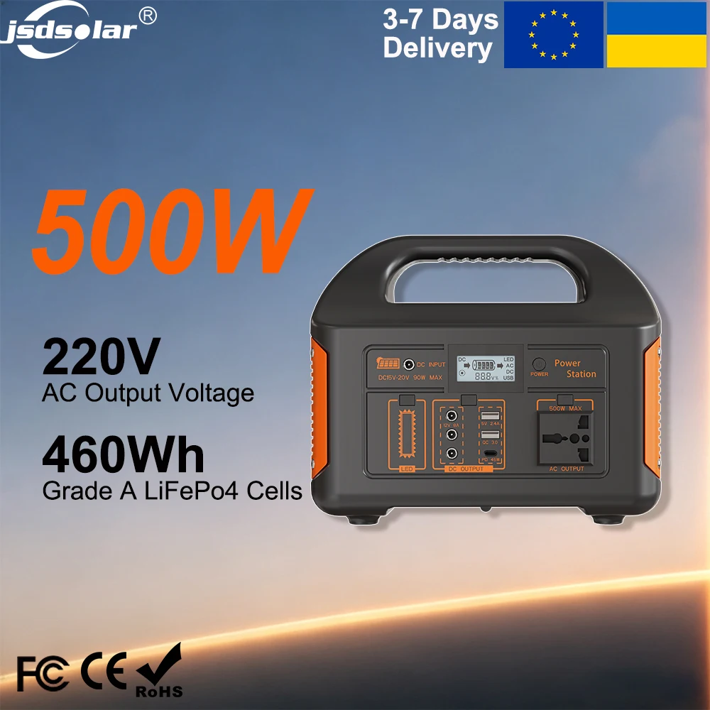 500W 460Wh Tragbare Powerstation, Solarstromgenerator mit EU 220V Stecker, LiFePo4 Akku, 220V AC Notstromversorgung für Zuhause, Wohnmobil, Solarpanel, Outdoor-Camping, Notstromversorgung,