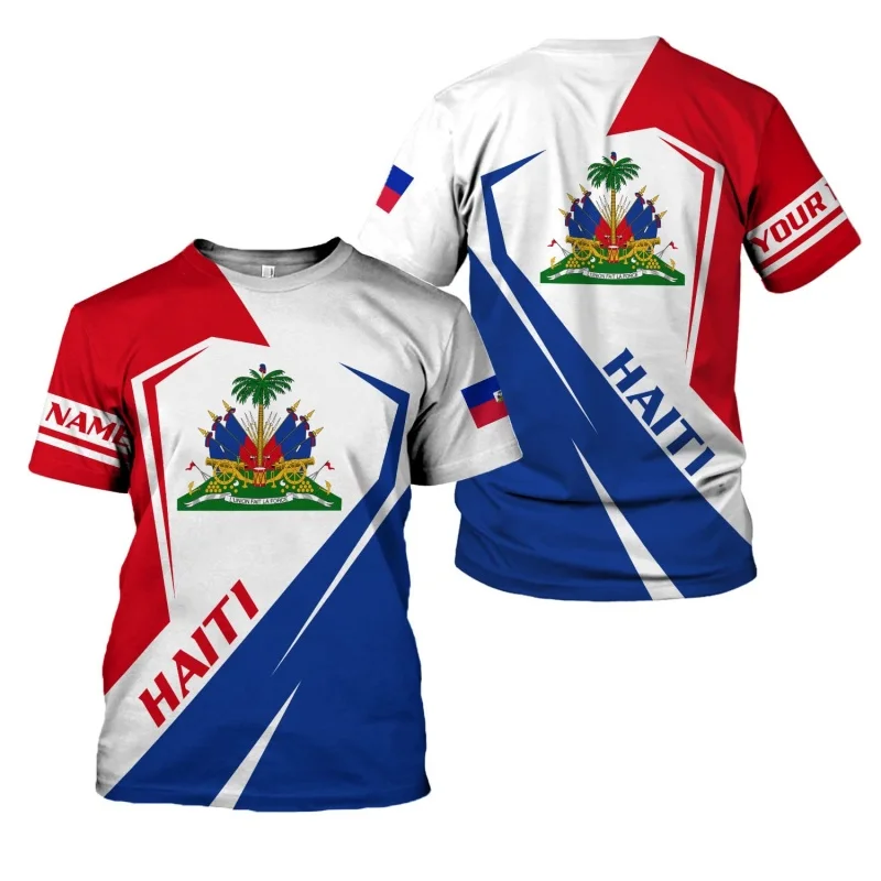 Haitian Flag Pattern T-Shirt For Men Haiti National Emblem 3D Printed Tees Summer Casual Loose T Shirts O-Neck Top Short Sleeves