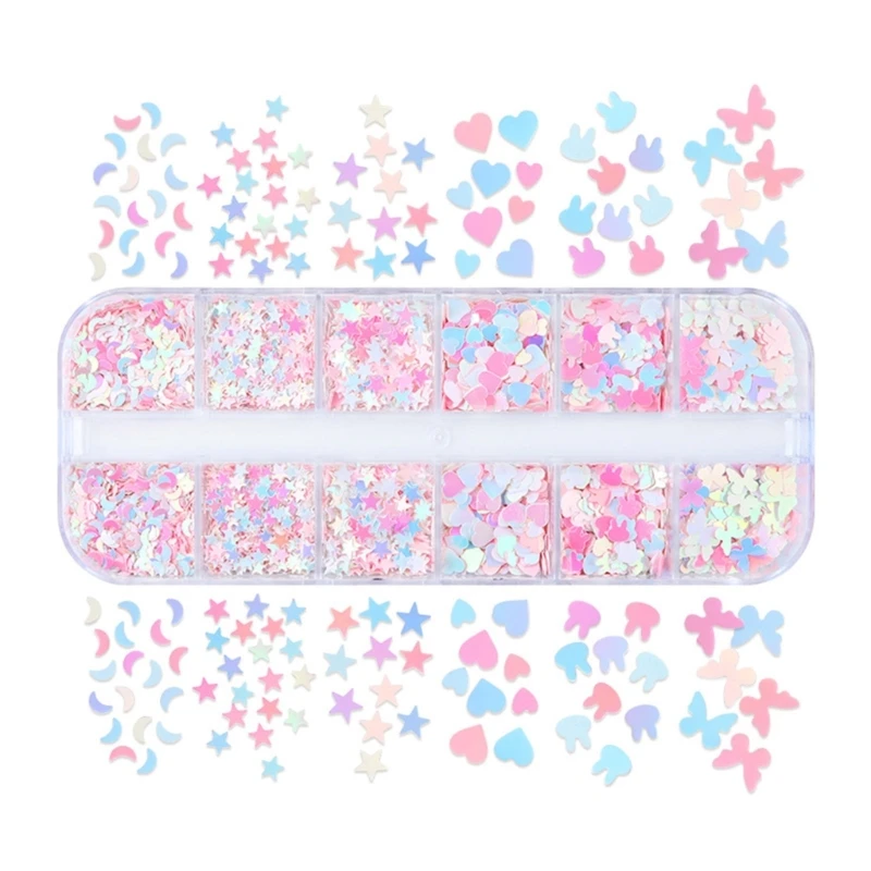 Embellishments Sequins Colorful Glitter Mixed Size Art Stickers for Nail Decors 12-Grid