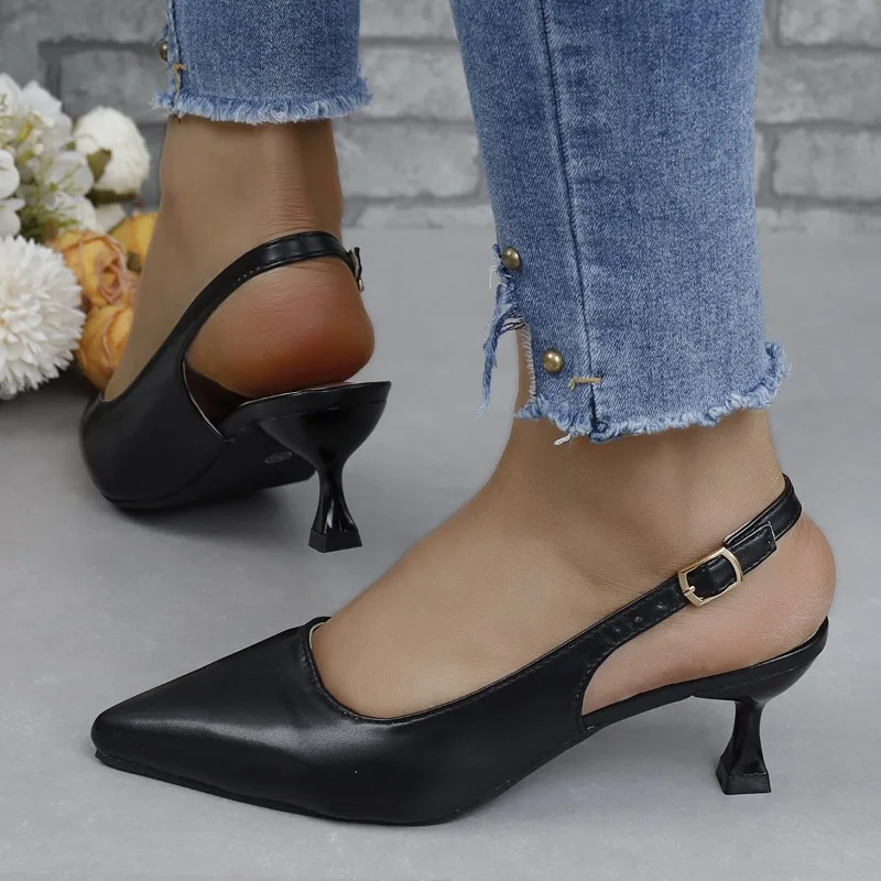 Low Heel Casual Modern Sandals Buckle Strap Fashion 2024 Hot Sale Ladies Shoes Solid Shallow Thin Heels Women's Sandals