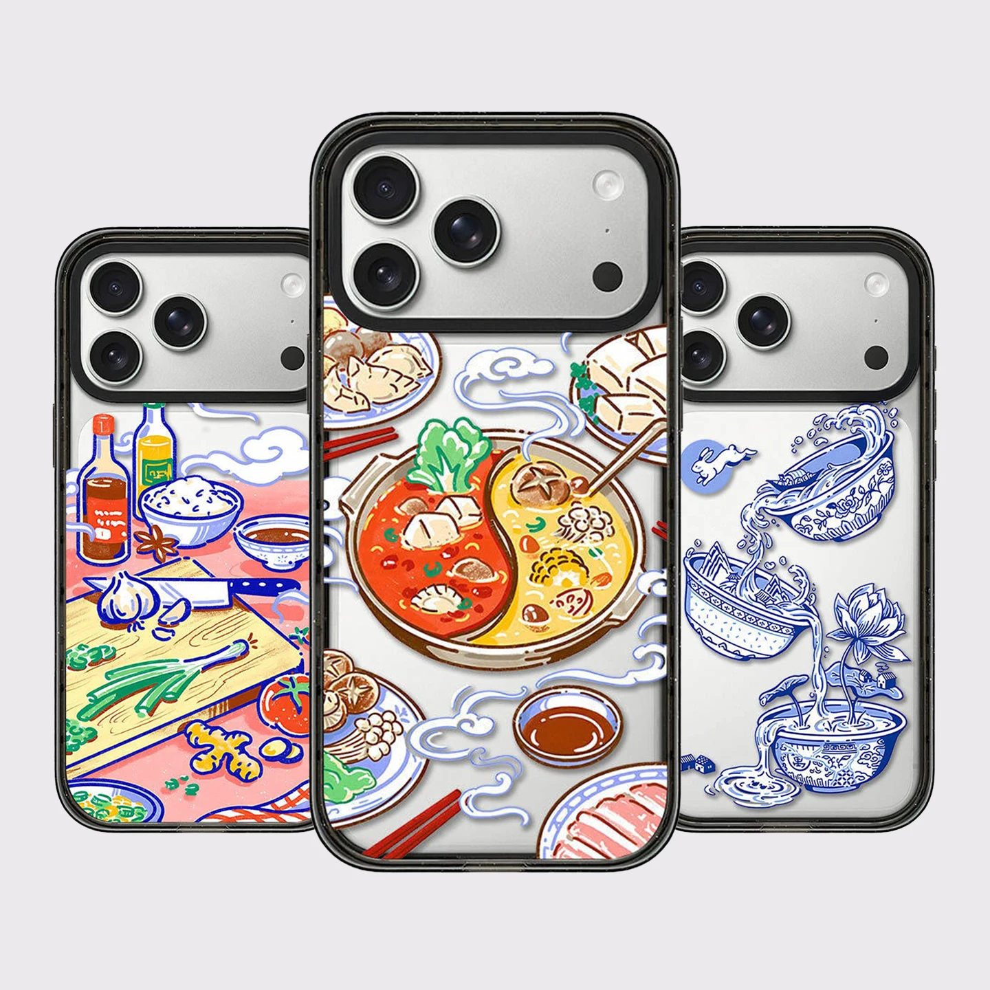 Double-flavor Hot Pot Pattern Impact Black Border Magnetic Case Cover for IPhone 13 14 15 16 17 Pro Max Case for IPhone Air