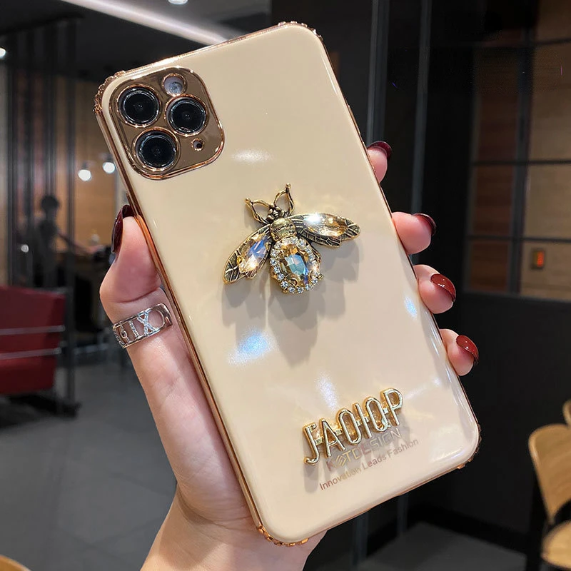 Luxury Rhinestone Bee Glitter Diamond Phone Case For iPhone 16 15 14 13 12 11 Pro Max X XS XR 7 8 Plus+ SE2 Silicone Bling Cover