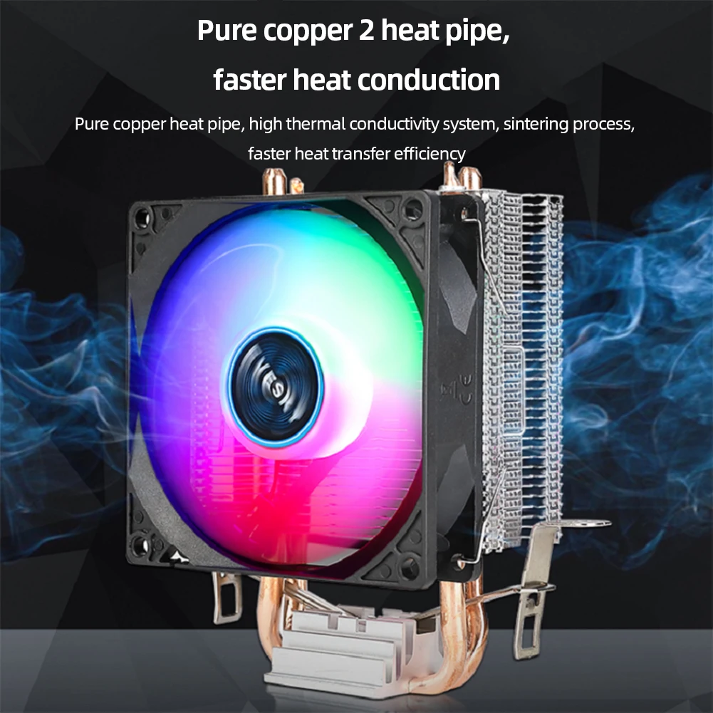 CPU Cooler 2 Heat Pipes Mute RGB Tower 9cm Hydraulic Bearing CPU Cooling Fan For Intel LGA 775 1150 1151 1155 1700 AMD AM2 AM4