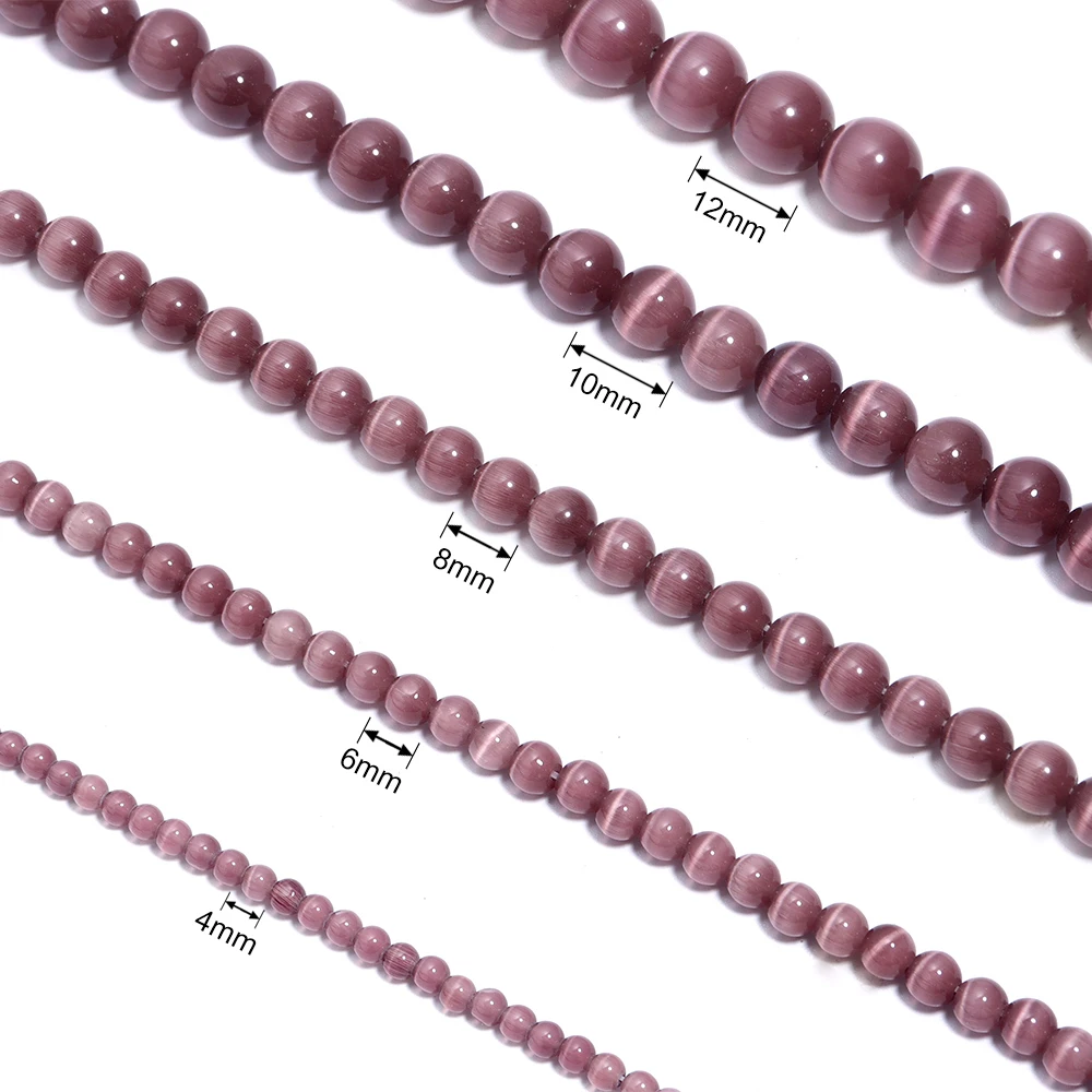 1 Strand 4-12mm Purple Red Color Cat Eye Opal Beads Natural Stone Glass Loose Beads for Jewelry Making DIY Bracelets Accessories