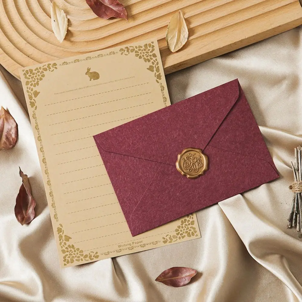 

10pcs Vintage Envelopes Set Invitation Card Bronzed Seal Blessing Thank Envelope Sheepskin Envelope Romantic