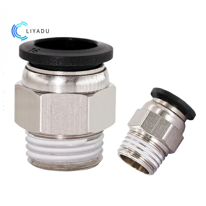 PC Series Pneumatic Male Connector PC6-01/PC6-02/PC8-02 1/8-1/4 PT Thread Push-in Fitting for 4 6 8 12 1016mm Tubing - Black PC