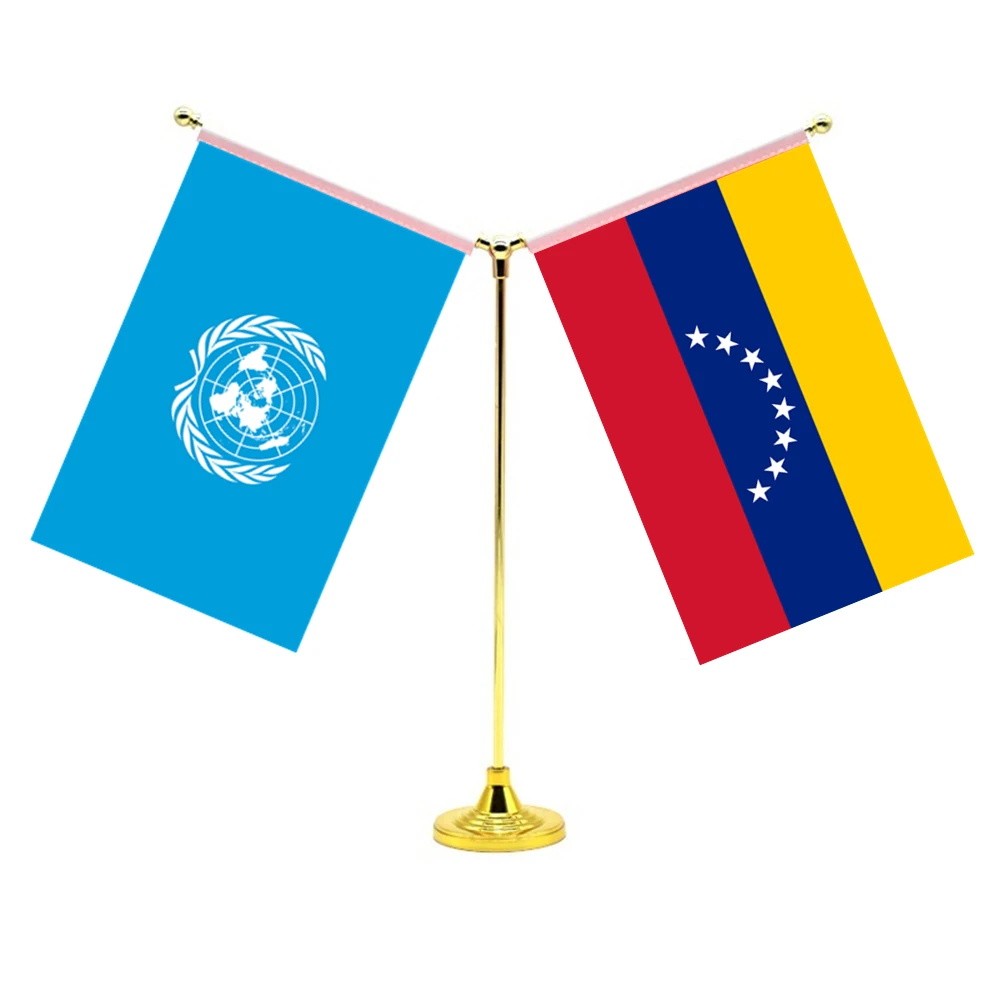 14x21cm Mini Venezuela Flag Office Decoration With Two Flags Of The United Nations And Venezuela