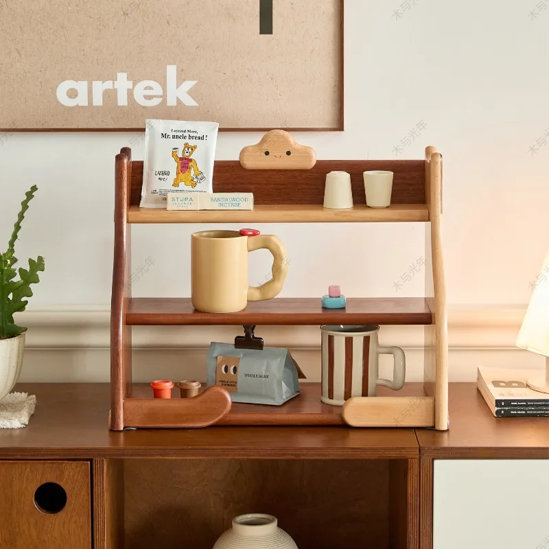 Solid Wood Multilayer Cup Organizer Coffee Mug Storage Shelf for Kitchen Tea Set Display Rack  Home Figurine Collection Holder