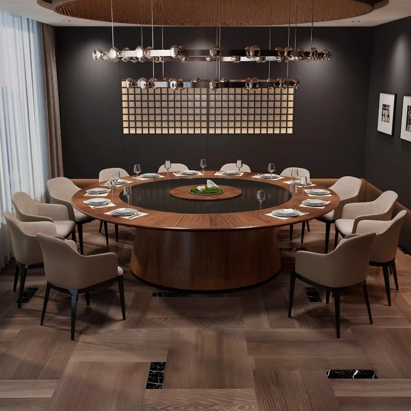 hh-New Chinese Style Hotel Dining Tables Electric Large Round Mesa De Comedor Rock Board Luxury Muebles Dining Room Furniture^