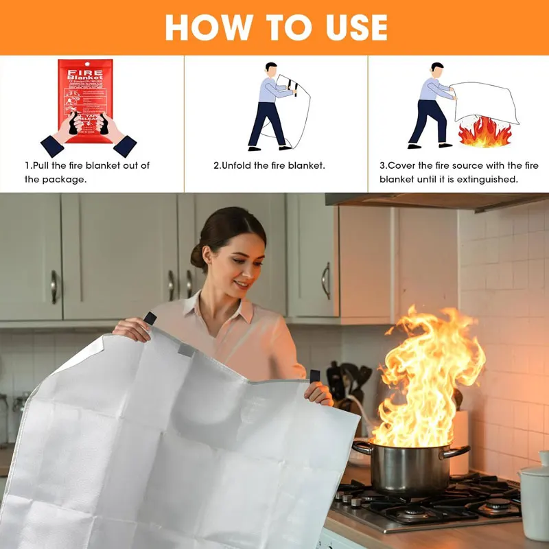 비상용 방염 담요 가정 및 주방용 비상 방염 내화 담요 고강도 유리섬유 캠핑 벽난로 자동차용