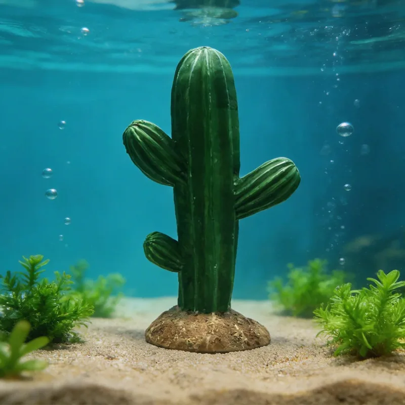 Large Artificial Cactus Saguaro For Reptile Box & Aquarium, Desert Scene Decor, Submersible Plant Ornament For Fish Tank