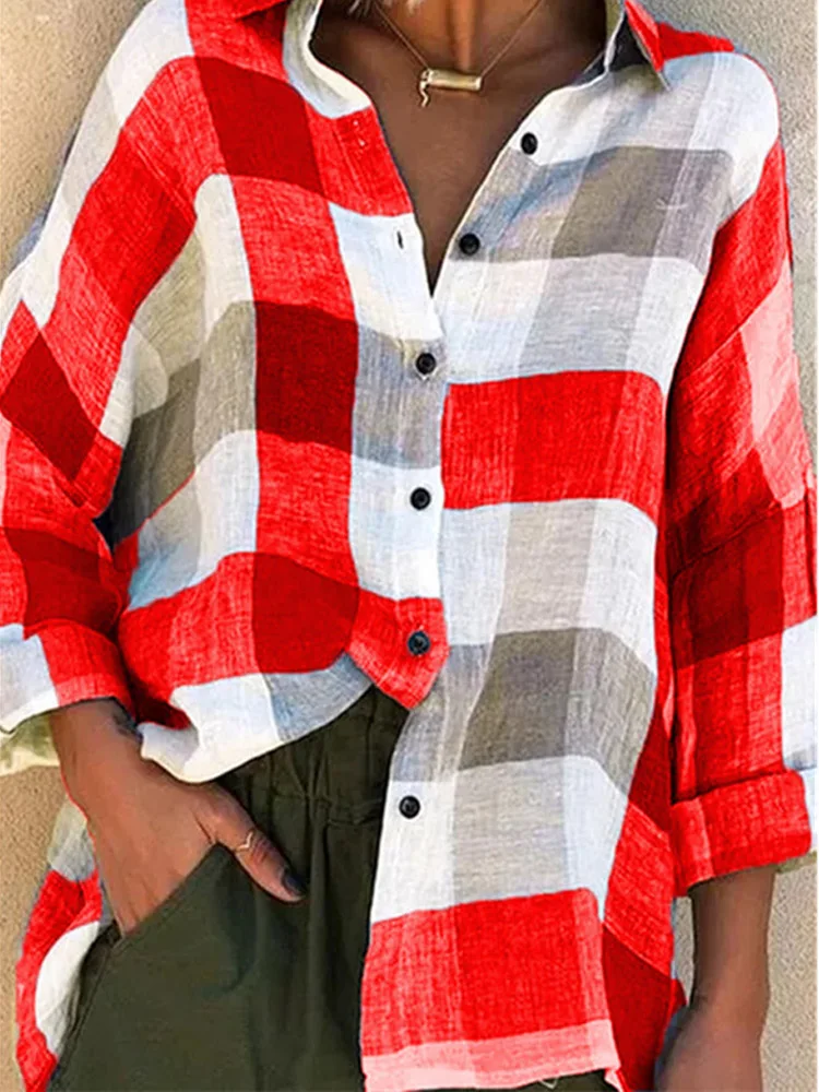 2024 Oversized Plaid Shirt Autumn Winter Women Vintage Long Sleeve Fashion Loose Lapel Pocket Shirt Fit Blouse Korean Style