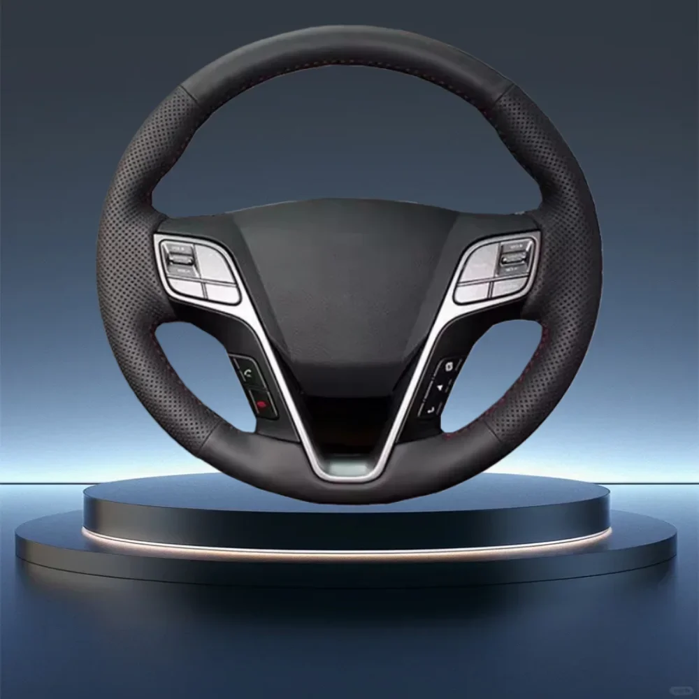 

For Hyundai Santa Fe Grand ix45 Car Accessories Black Wear Resistant Hand-Stitched Microfiber Leather Car Steering Wheel Cover
