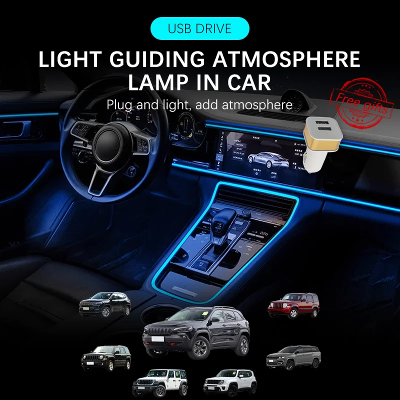 Car Cold Light Line LED Car Atmosphere Lamp Interior Decoration Trim Strips Light For Jeep Wagoneer Recon Avenger CJ Surge