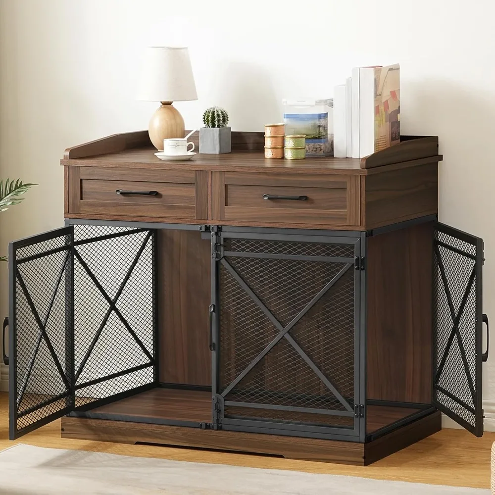 

Masterpiece Heavy Duty Dog Crate Furniture, 39.4” Dog Kennel With Drawers, Wooden Dog Cage Indoor Side End Table For Med