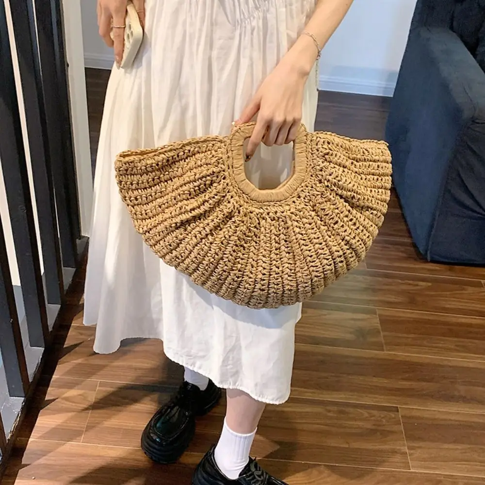 

Summer Moon Design Basket Fashion Woven Large Capacity Beach Straw Bag Shoulder Bags Travel Handbag Shopper Bag Ladies