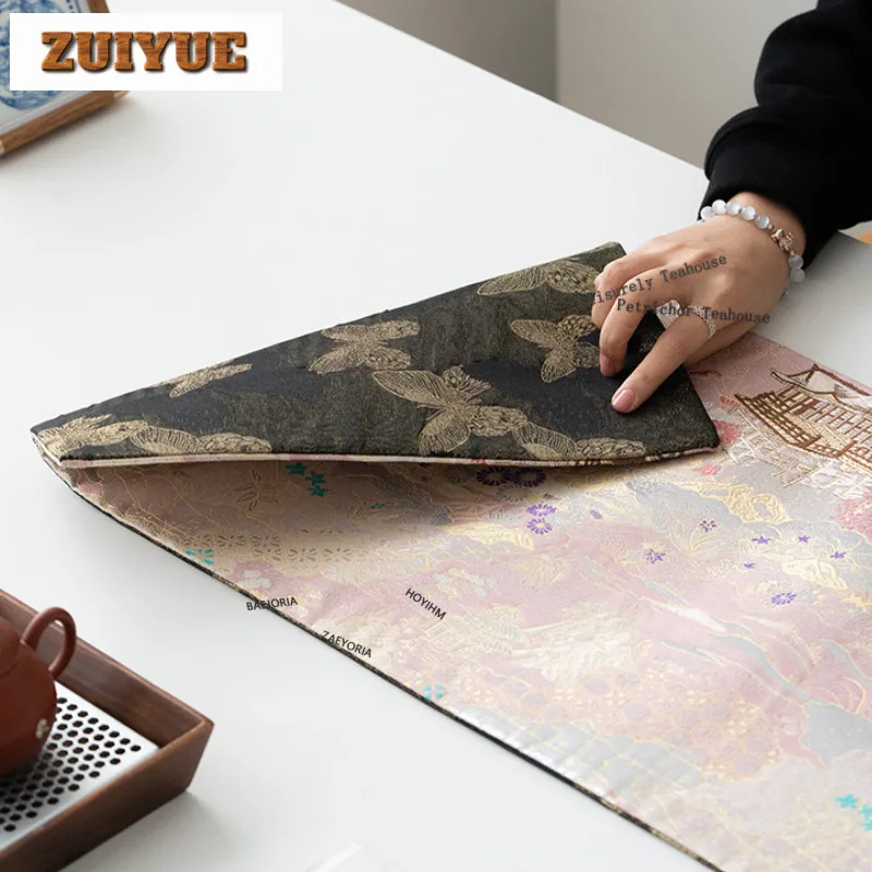 

Двусторонние вышитые тканевые салфетки для чайного столика, традиционные подставки под напитки, домашние подставки для обеденного стола, украшения для чайных принадлежностей