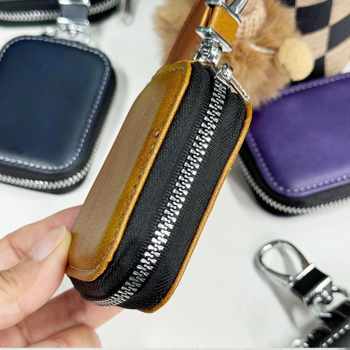 Large Size Universal Luxury Zipper PU Leather Bag Cover Case Fit for AirPods Earbuds Key Card Coin Purse Wallet Classical