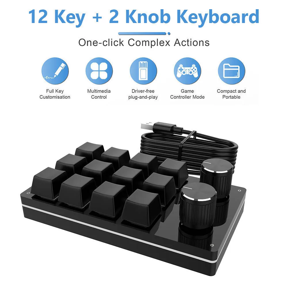 Bluetooth Macro Keyboard 12 Keys/6 Keys Programming Keyboard 2 Knob Programming Keyboard Mini One-Handed Keypad Accessories