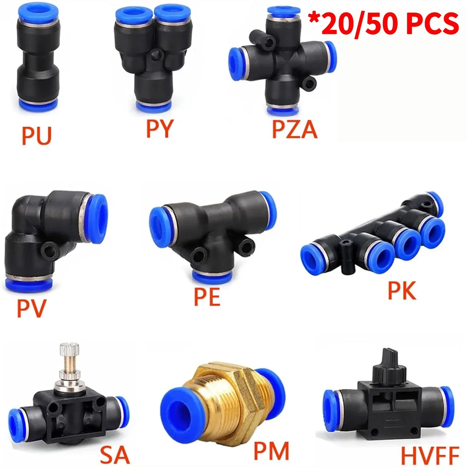 

20/50 PCS Pneumatic Fitting Air Quick Push In Connector 4mm 6mm 8mm 10mm 12mm PU PY PK PV PE PZA PM HVFF SA Hose Pipe Connector