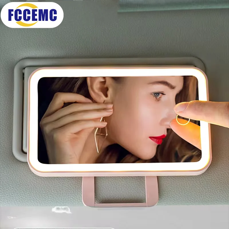 Parasol para coche, espejo de tocador recargable para mujer, espejo cosmético de maquillaje, pantalla táctil, iluminación LED, Mini espejos HD para Interior de coche