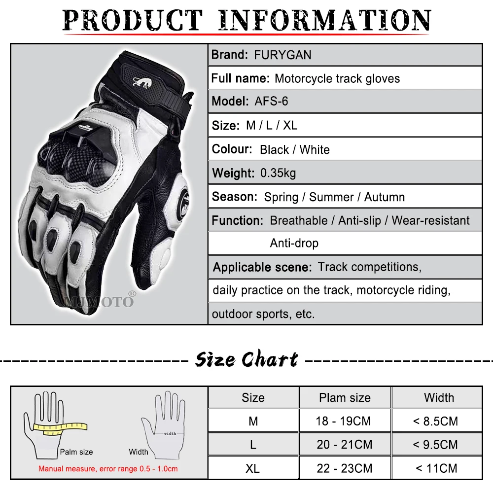 Furygan AFS 6 Motorcycle Gloves Short Knight Carbon Fiber Drop Protection Gloves Leather Wearable Breathable Riding Gloves image 3