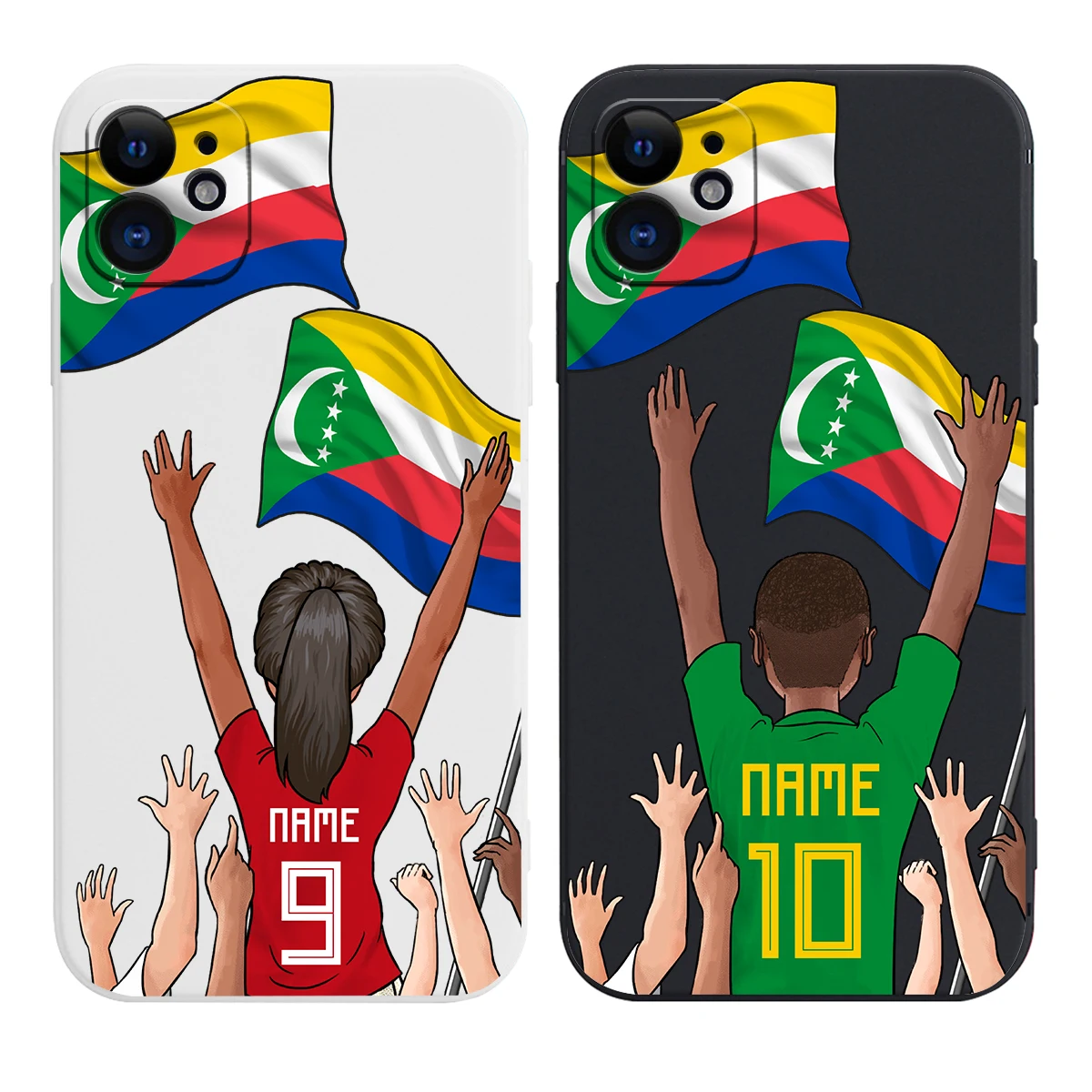 Costom Comoros Flag Football Soccer Jersey Cover Case for iPhone 15 14 Pro Max 13 12 11 Mini X XS XR 7 8 6S Plus SE