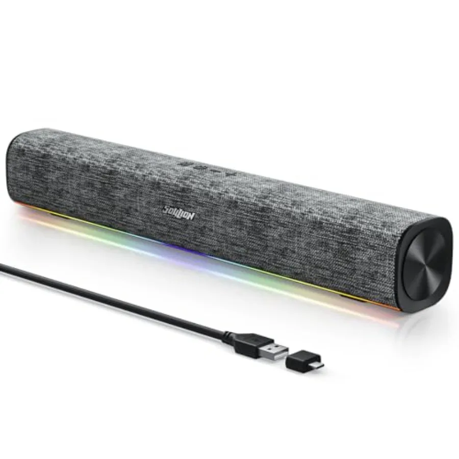

R100 Bluetooth Computer Speakers with Dynamic LED Light, Plug Play PC Speakers with Switch Button, Clearly Sound Soundbar for D
