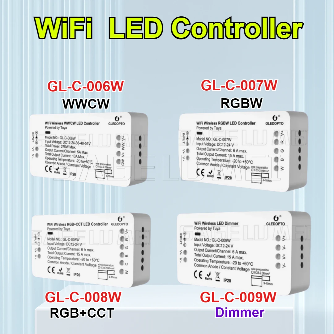 

Светодиодный контроллер Tuya WiFi GL-C-006/007/008/009 Вт Gledopto RGBCCT DC12-24V Приложение SmartLife Голосовая теплая холодная белая полоса с регулируемой яркостью