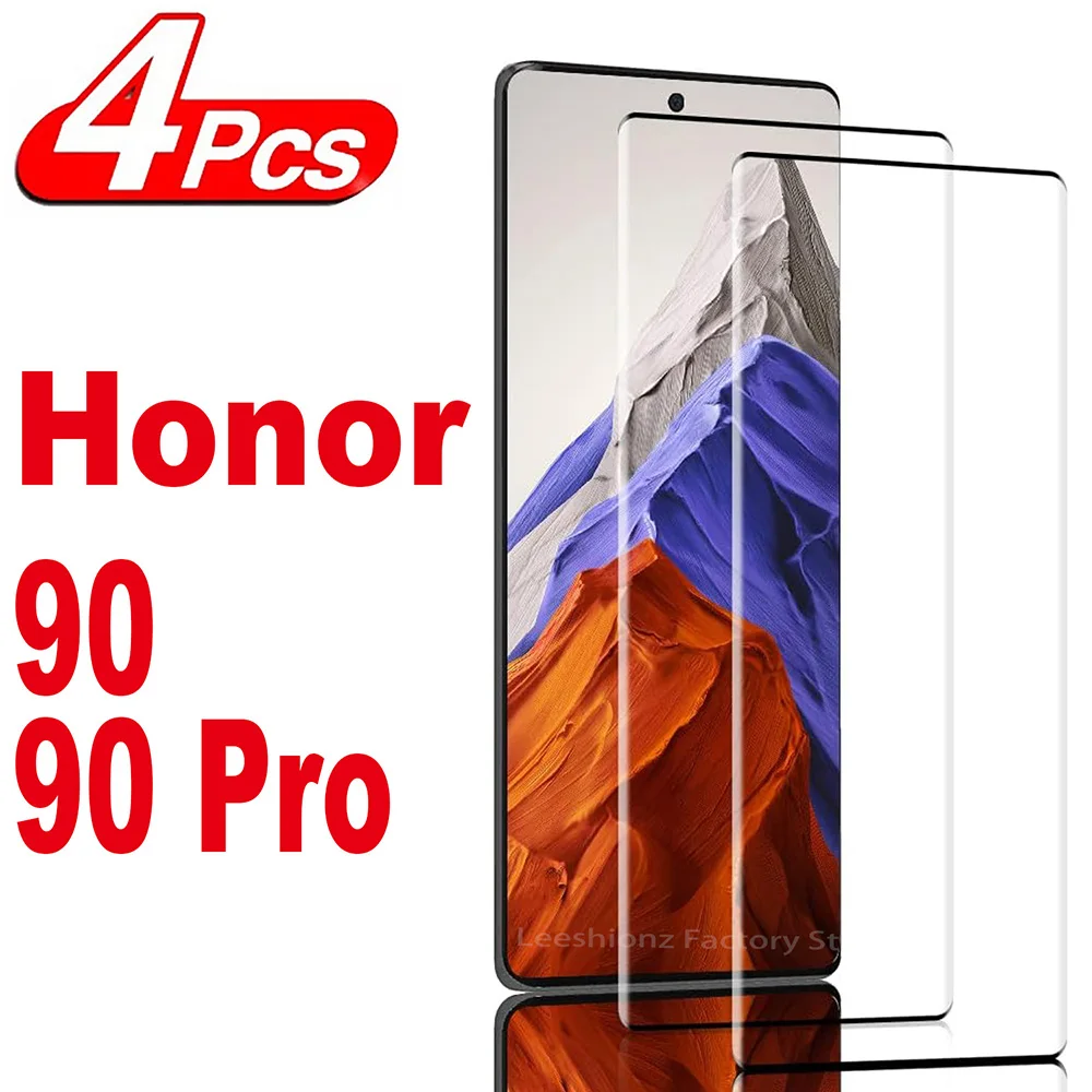 9H Curved Four Sides Glue Screen Protector Glass For Huawei Honor 90 Pro 2/4 Pcs Tempered Glass Film