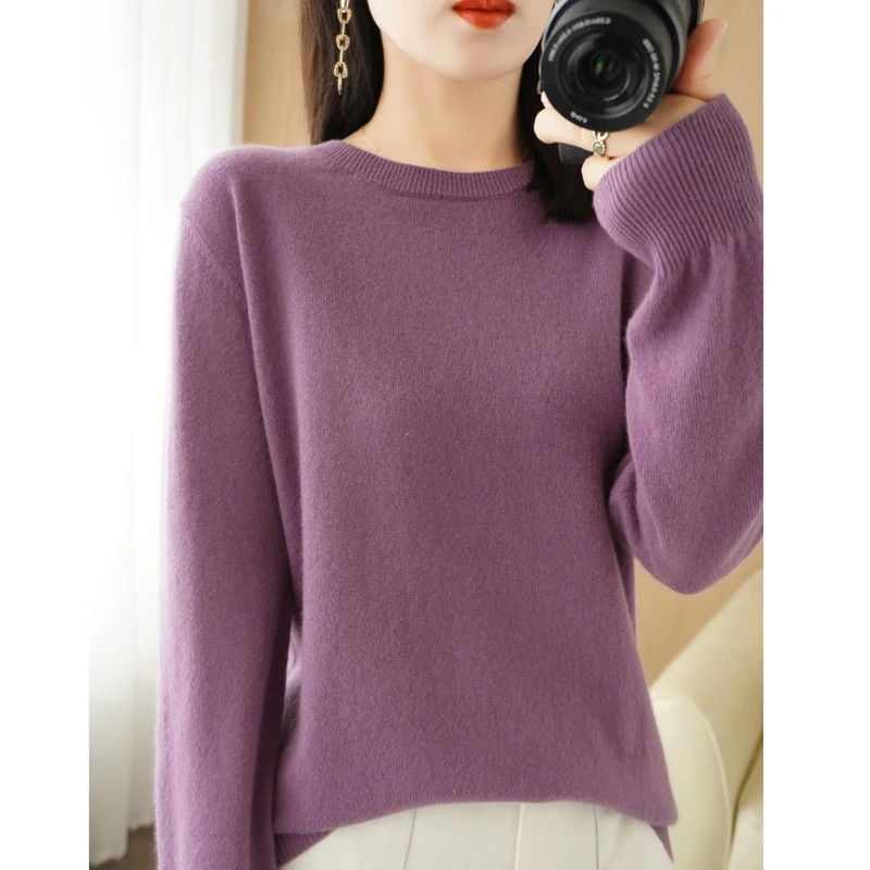 Autumn And Winter New Fashion Round Neck Knitted Women\'s Loose Thin Pullover Solid Color Long Sleeved Sweater Top Fashion GH2222