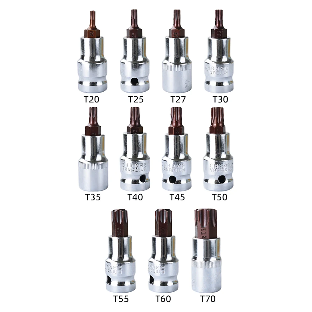 1pc T20-T70 Hex Head Screwdriver Bit Torx Bit Sockets 1/2inch Sockets Wrenches Slotted Tip Screwdriver Bit Hand Tools