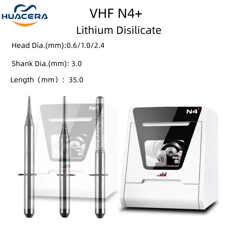 VHF N4+ Cutter Emax Milling Burs For Dental  Lithium Disilicate Grinding Carborundum coating Drill0.6/1.0/2.4mm L35 Milling Burs
