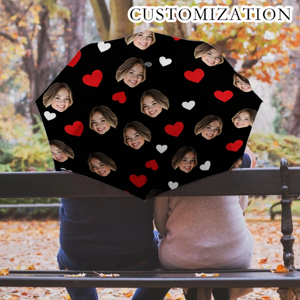 Custom Print Folding Umbrella, Personalized Pattern Photo Customized Compact Travel Umbrella, Windproof Water Repellent UPF50+