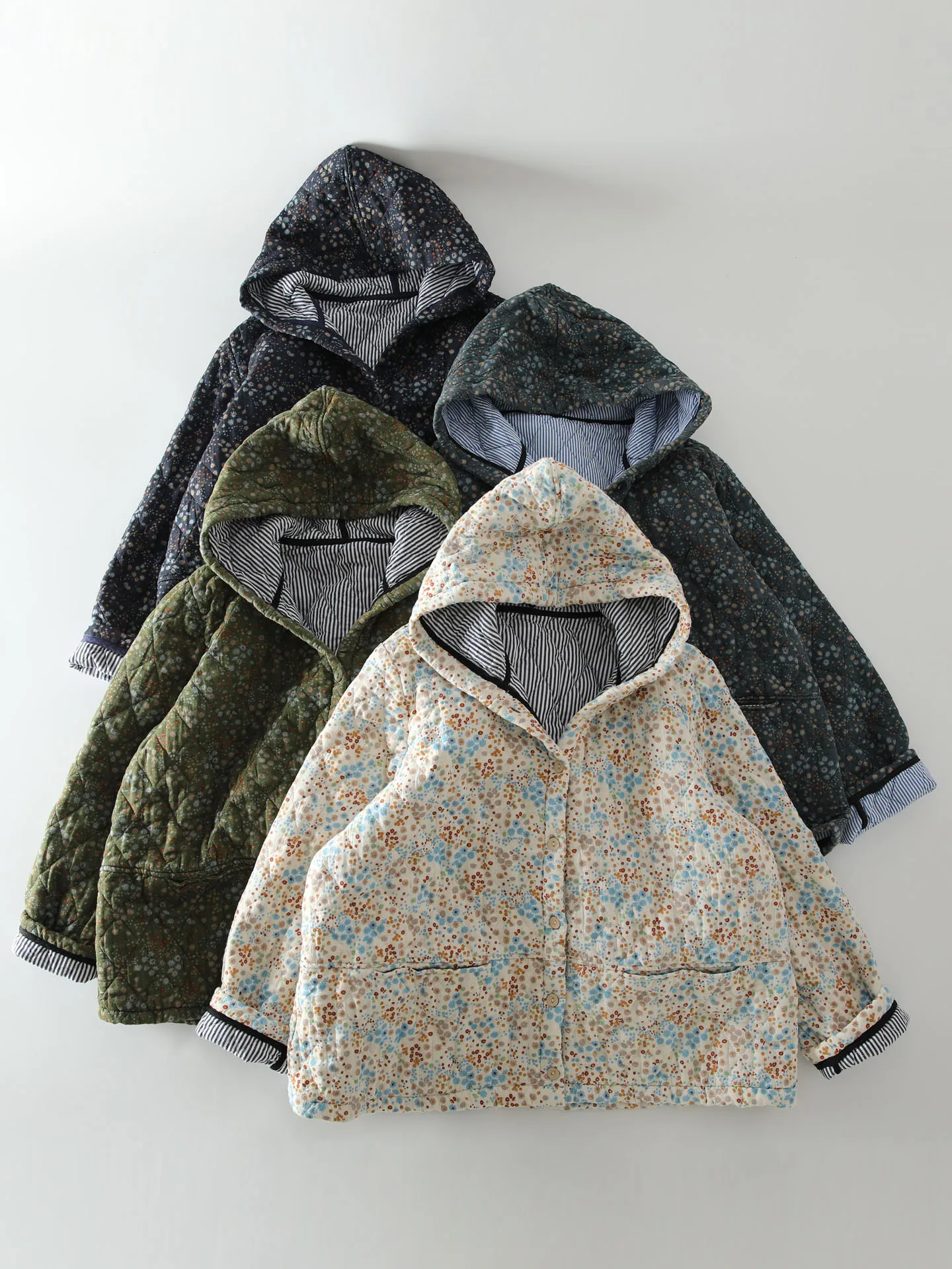 

Sweet Floral Loose Fit Hooded Cotton Jaet Women's Winter New Sle Embroidered Quilted Cotton Coat Versatile Casual Outerwear
