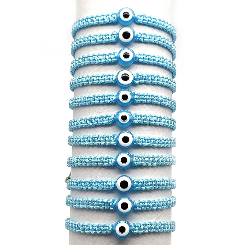 12Pcs Sky Blue 9MM Flat Eye Bracelet