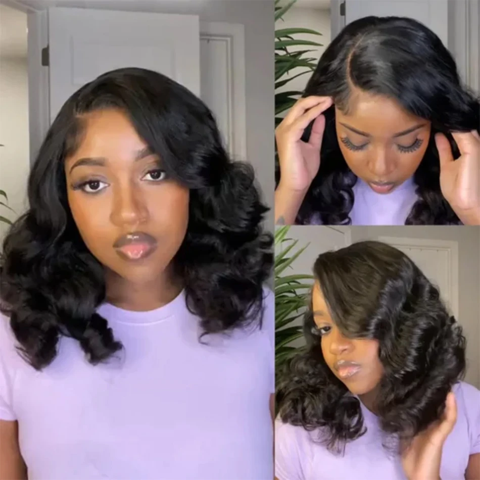 Wear Go Glueless Wig Loose Wave 13x4 Lace Frontal Wig Bouncy Wave Wig Human Hair Short Bob Wig Natural Color For Black Women