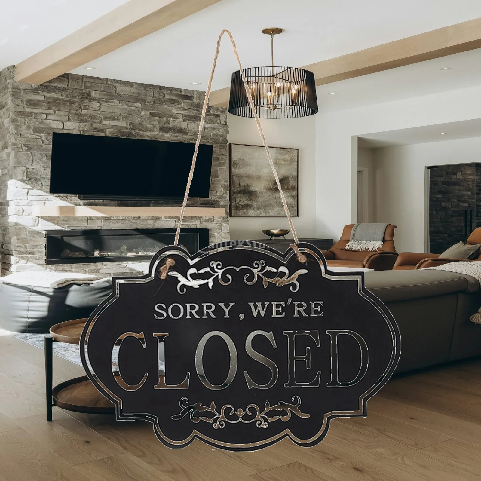 Decorative Wooden Business Sign Two Sided Reversible Door Plaque Rustic Open Closed for Shop Home Coffee Bar