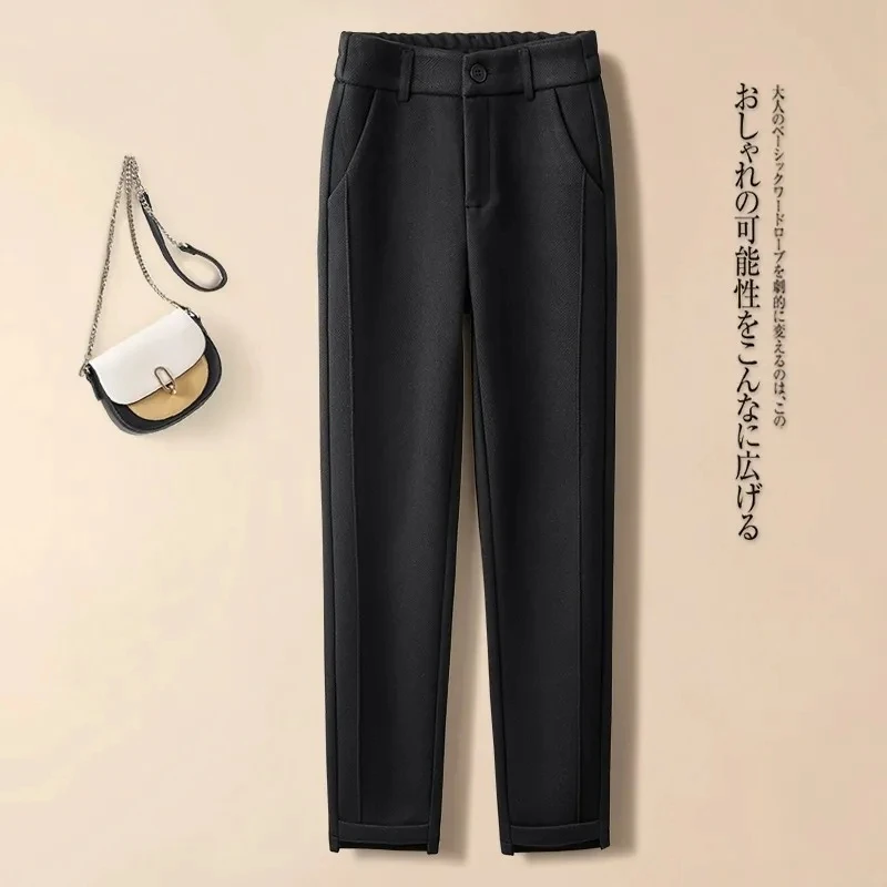 Woolen Herringbone Harem Pencil Elastic High Waist Korean Fashion Women's Pants Casual Office Lady Trousers Suit Pants For Women