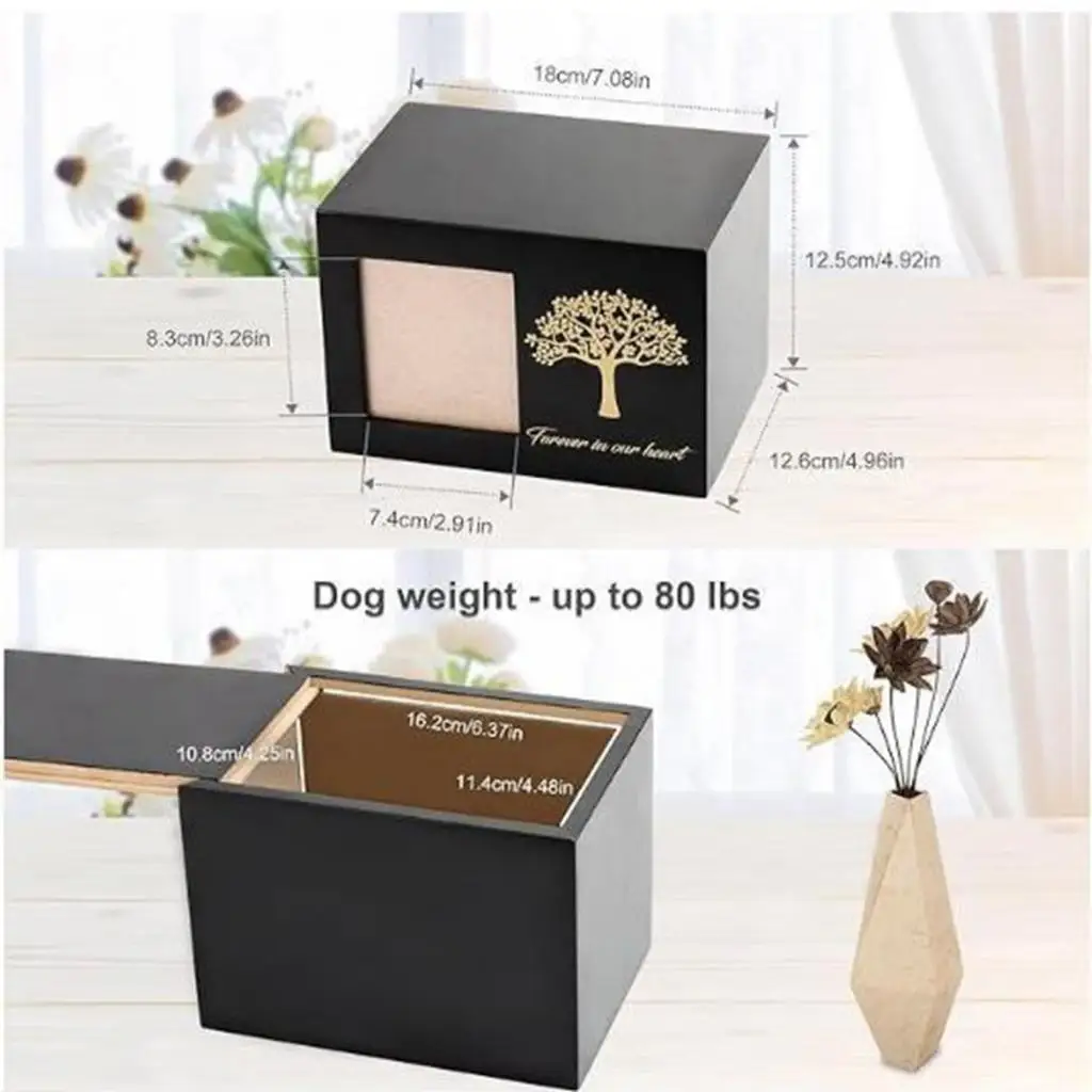 Pet Cremation Urn Dogs Cat Ashes Keepsake Box with Photo Frame for Dogs Commemorative Wooden Souvenir Gifts Pet Memorial Urns