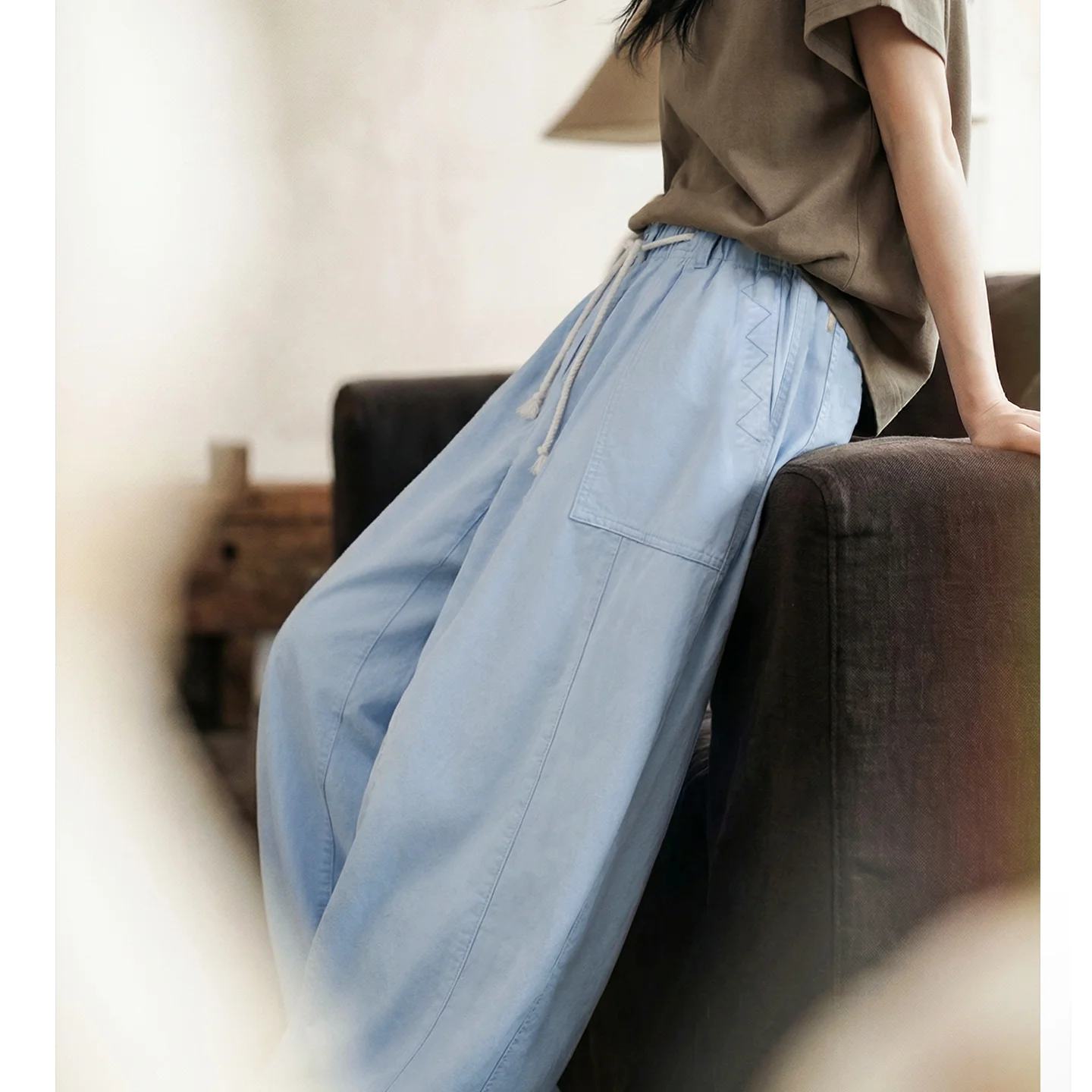 Maden Women's Cotton Balloon Pants Wide-Leg Elastic Waist Casual Workwear Trousers Loose Yamamoto Style Spring Autumn