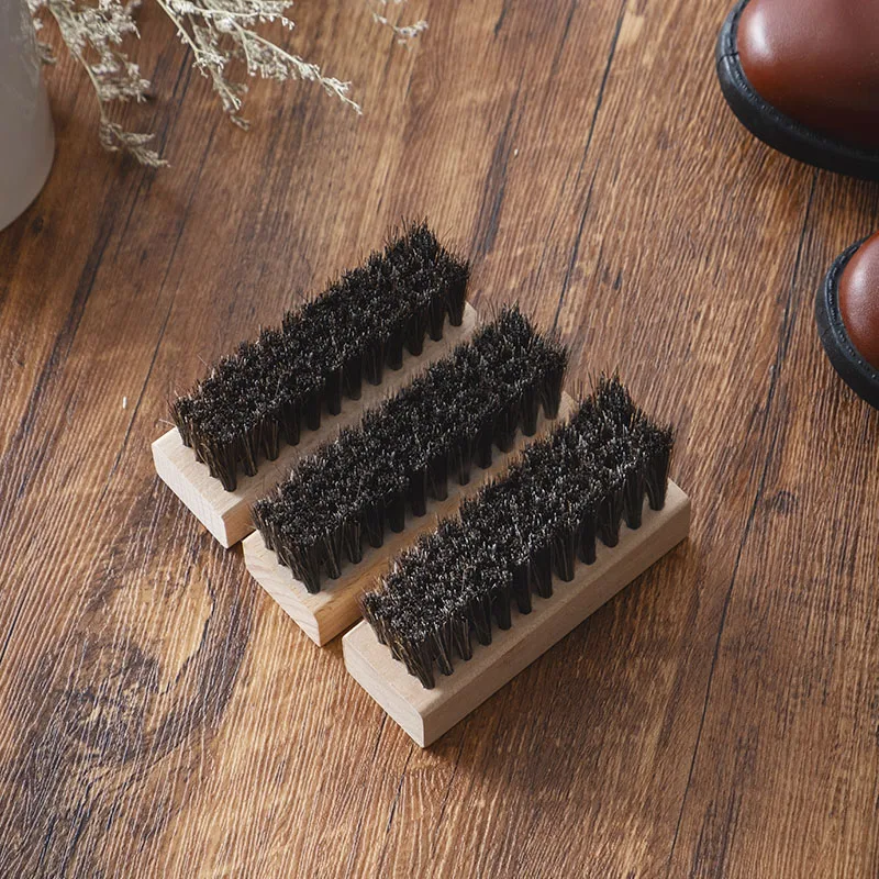 Multifunctional Shoe Care Tool Horsehair Shoe Brush for Cleaning And Polishing Leather Shoes Wooden Handle