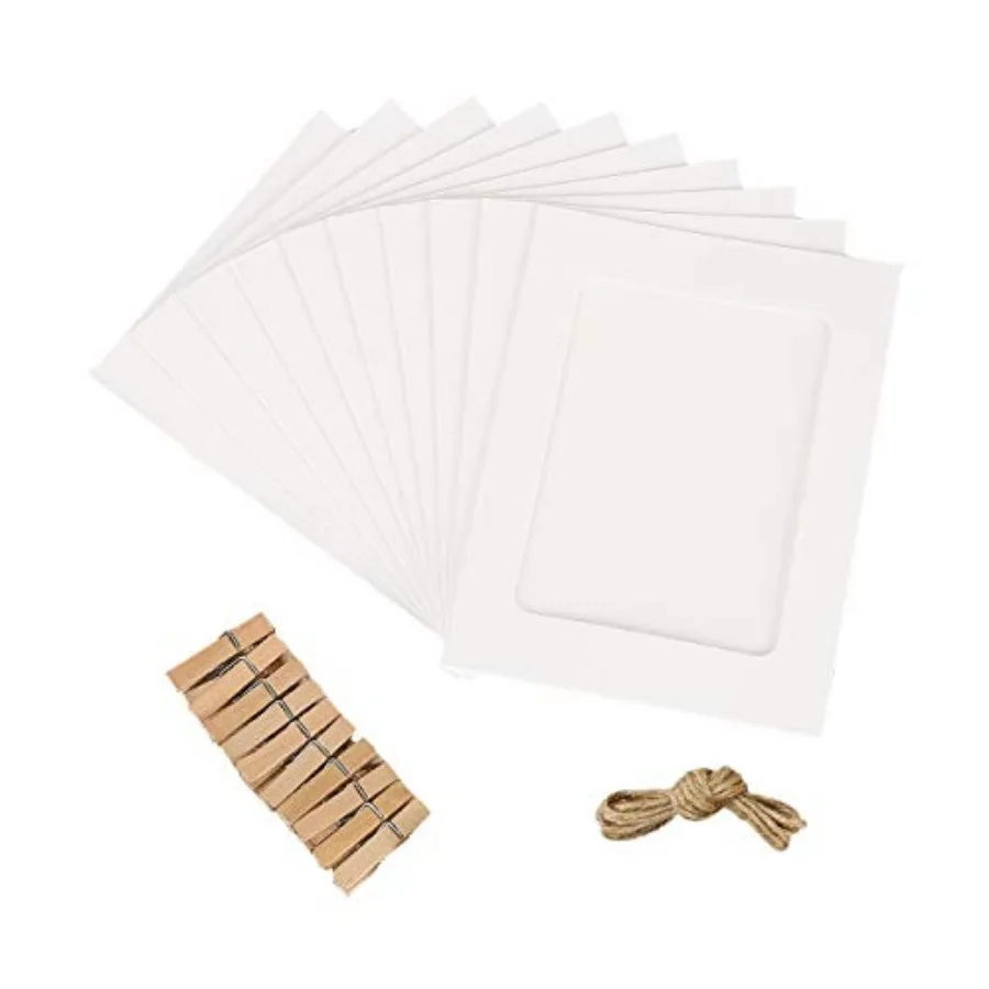 5x7in Paper Picture Frames, DIY Photo Frames Creative Linkage Mounted Cardboard with Flax String and Clips, 3 Colors,5x7