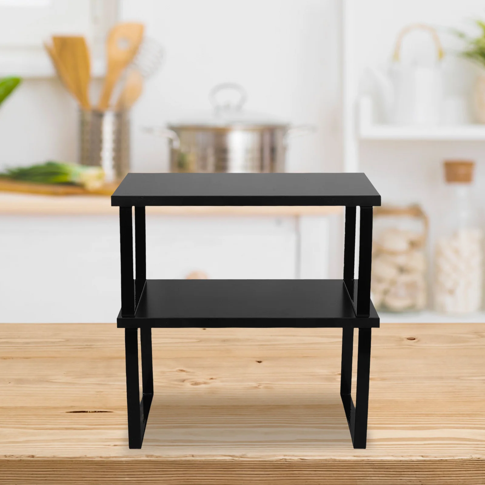 

2Pcs Expandable Wood Shelf Kitchen Multifunctional Spice Storage Organizer Desktop Rack Cabinet Pantry Organizer