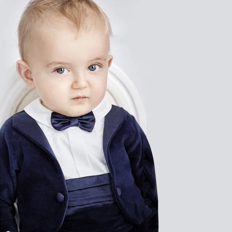 Newborn Baby Boy Velvet Suit Romper Formal Luxury Jumpsuit Infant Toddler Onepiece Birthady Wedding Outfit Baby Clothing 3-18M