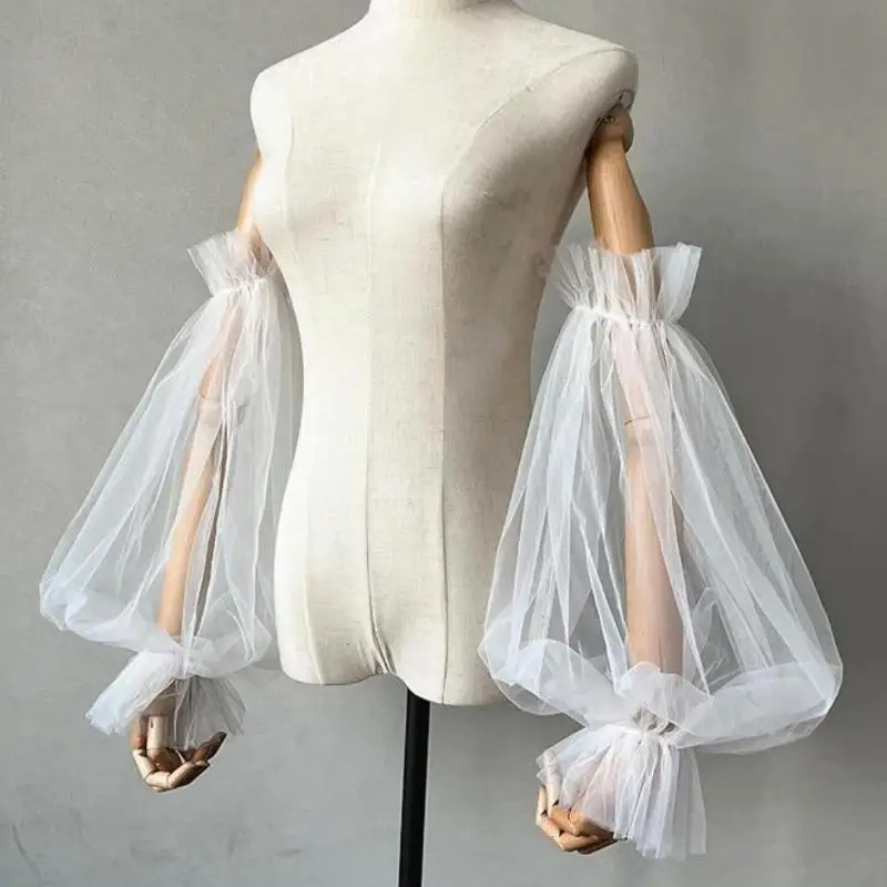 Rękawki ślubne w stylu koreańskim z przędzy, oddychające, długie rękawy ślubne, cienkie, jednolite, plisowane, koronkowe nakładki na ramiona, cosplay