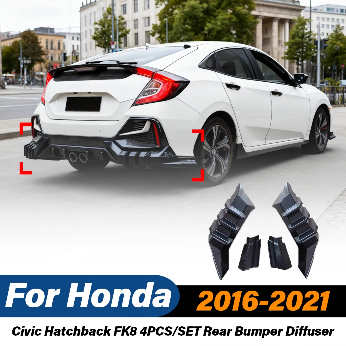 

Для Honda Civic Hatchback FK8, 4 шт./компл., 2016-2021 гг., накладка на задний бампер, сплиттер, диффузор, комплект для модификации кузова