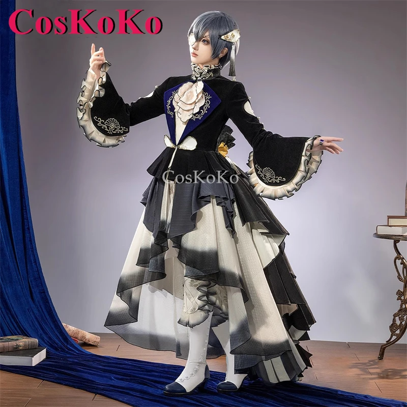 CosKoKo Ciel Phantomhive Cosplay Anime Black Butler Costume Fresh Oyster Skin Handsome Outfit Halloween Party Role Play Clothing