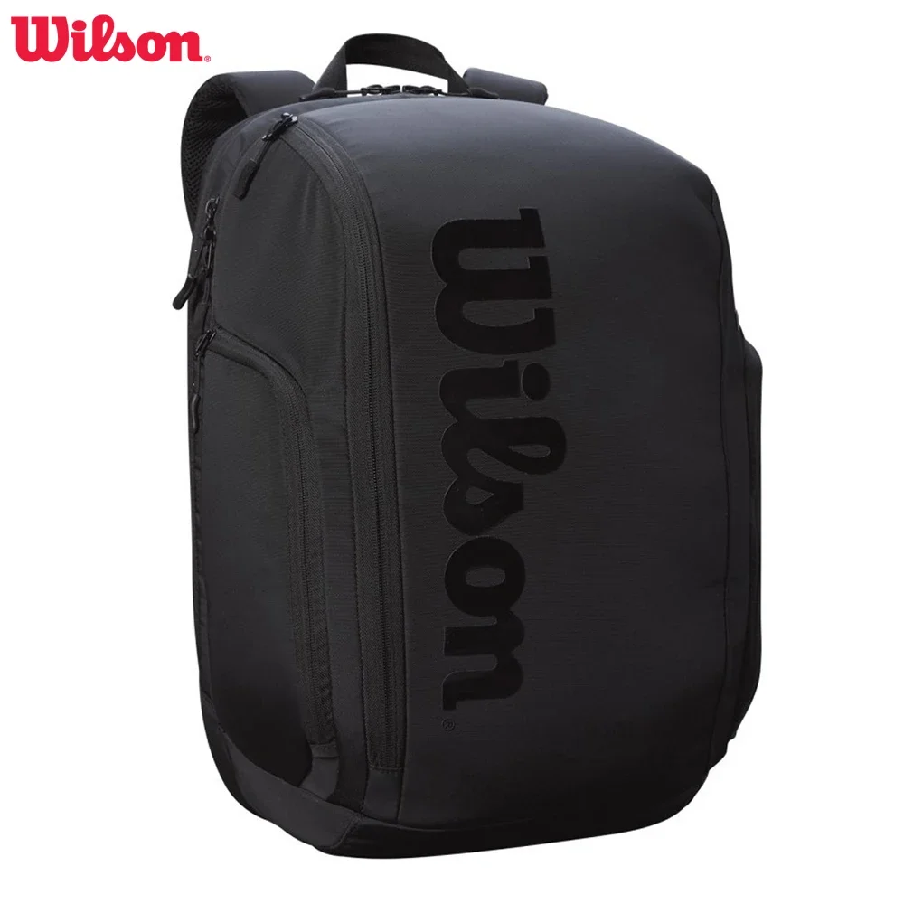 Wilson Roger Federer Bolsa de tênis preta Pro Staff V13 Super Tour Team Mochila de tênis para 2 raquetes com compartimentos de isolamento