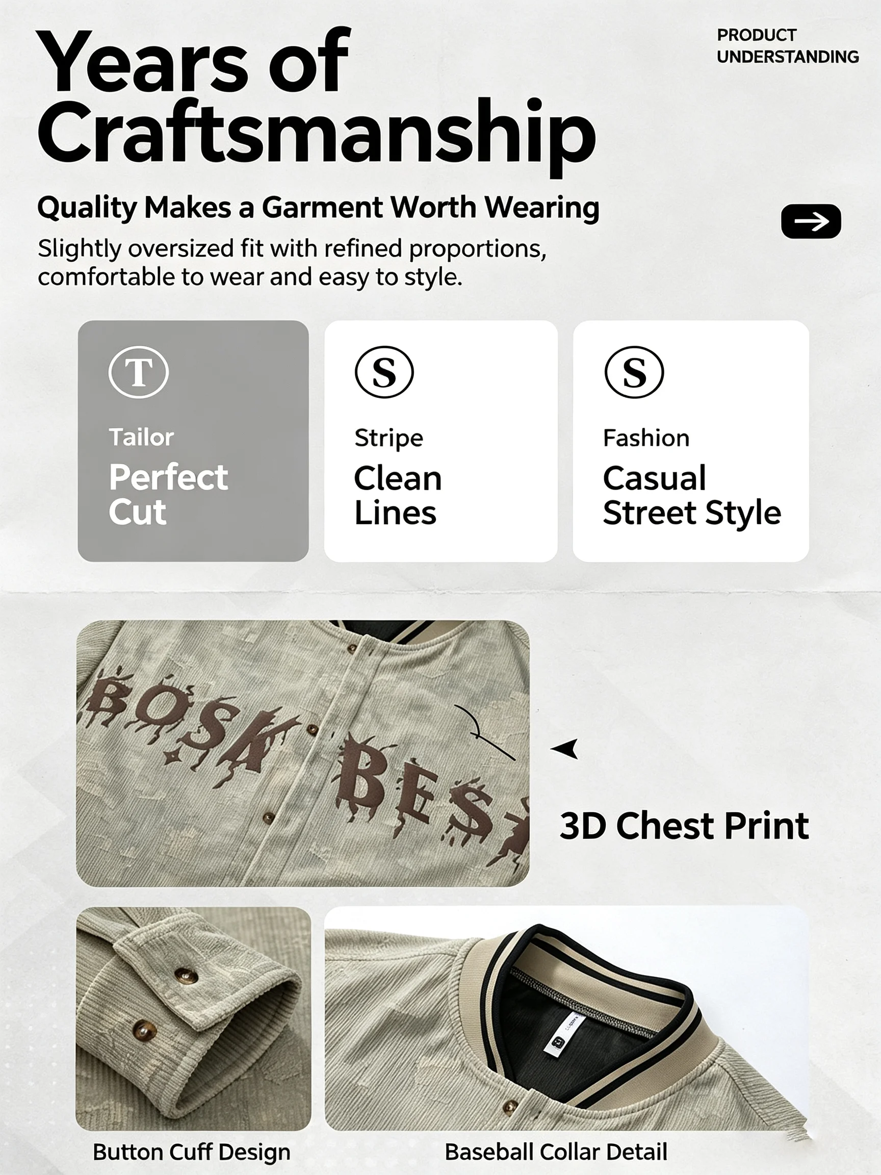 Men's Vintage Jacquard Varsity Jacket, Y2K Letter Graphic Baseball Coat, Casual Streetwear Rib Collar Long Sleeve Outerwear